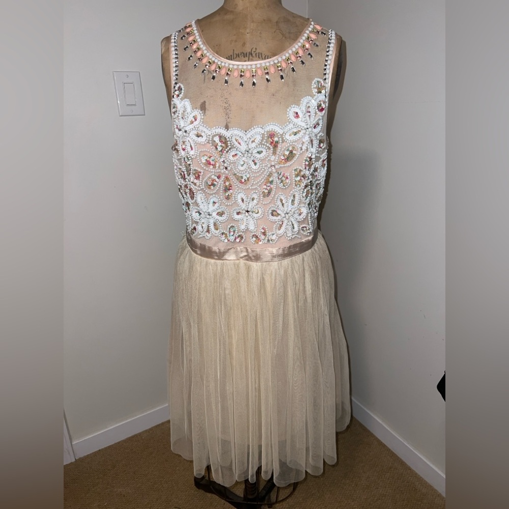 Ivory and Blush Beaded Mini Dress